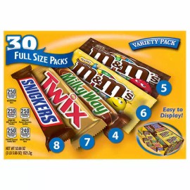 Mars 30 Mars Variety Pack Snickers M&M Chocolate Peanuts Twix MilkyWay Candy Snacks..