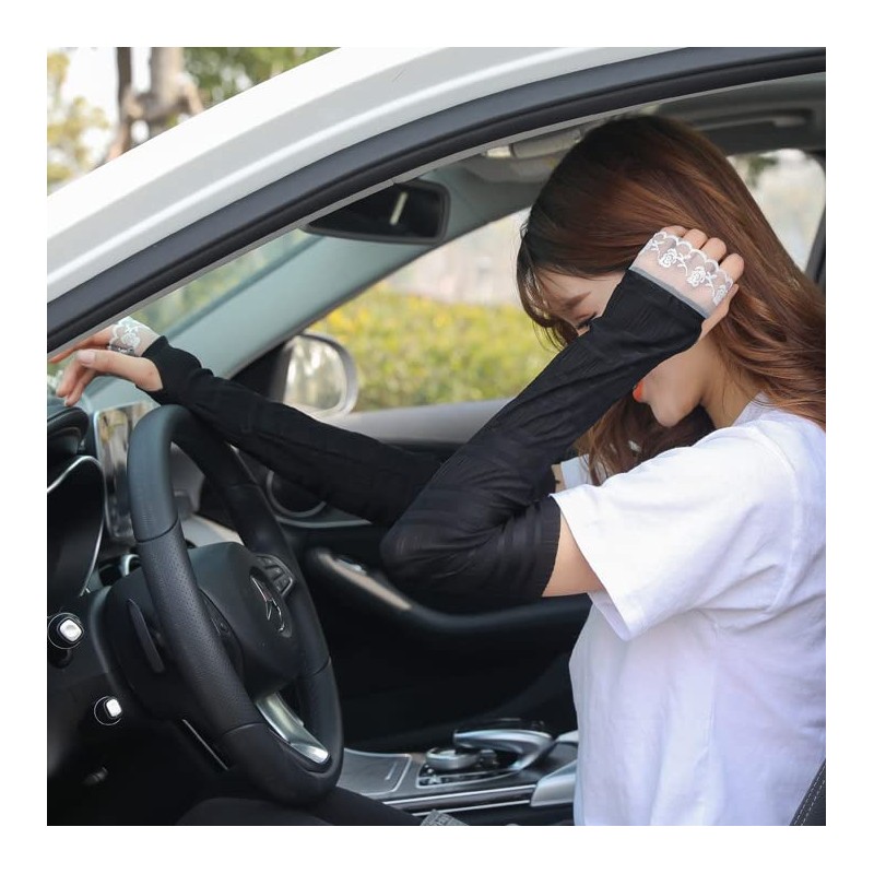 simPLEISURE qa100215 Arm Cover, Lace Included, Sunscreen Gloves, UV Protection,