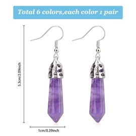 SUPERFINDINGS 6 Pairs Natural Quartz Stone Earings Crystals Earrings Sets Gemstone Dangle Drop Earrings Colorful Hexagonal Hook Earrings Fashion Jewelry Hoop Earrings Boho Jewellery Gift for Woman