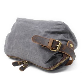Neuleben Toiletry Bag Waterproof Vintage Canvas Leather Women Men Cosmetic Bag Toiletry Bag for Travel Holiday, gray, Toiletry bag