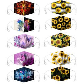 [US Stock] 10 Packs Tie Dye Cute Design Women Girls Face _Mask_Protect_Cover Washable Reusable With Nose Wire，Adjustable Earloops，Filters Pocket Insert (Multicolor-7)