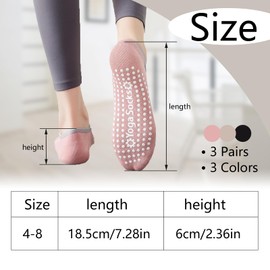 LHLZNB 3 Pairs Premium Pilates Socks Non Slip Women - Yoga Socks for Women Non Slip - Grip Socks - Slipper Socks Women - Pilates Socks - Anti-Slip Socks with Enhanced Grip grip socks pilates