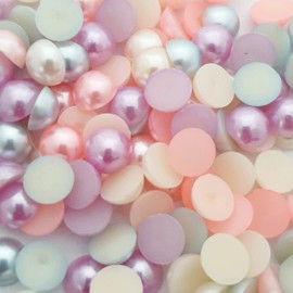 MajorCrafts® 200pcs 8mm Pastel Mixed Colours Flat Back Half Round Resin Pearls Craft Embellishments