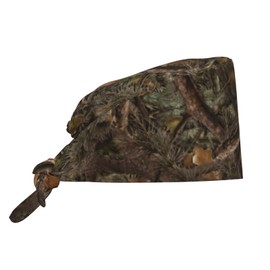 Camo Camouflage Hunting Military Jungle Leaves Trees Working Cap Scrub Cap with Sweatband Adjustable Unisex Women Tie Back Hat Nurse Surgical Caps
