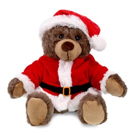 DolliBu Santa Brown Bear with Red Plaid Hoodie Stuffed Animal Plush Toy - Super Soft Dress Up with Red Santa Claus Outfit, with Name Personalization - 10 Inch