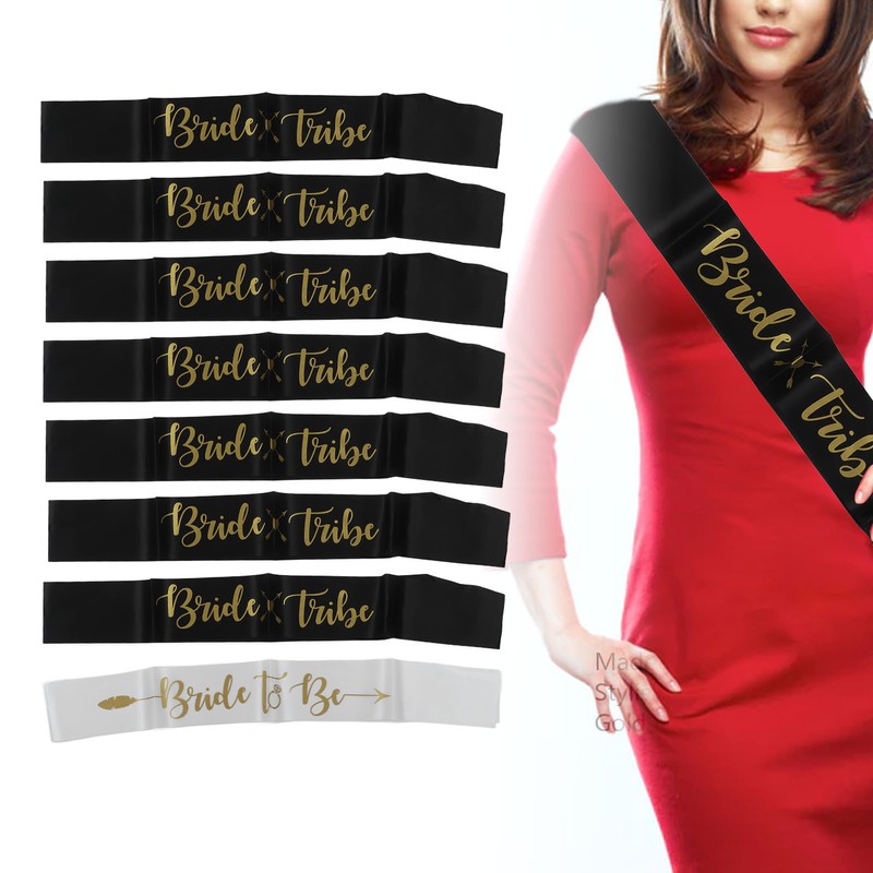 8Pcs Bride Bridesmaid Sash Gold Letters Hypoallergenic Material Wedding Bride
