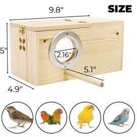Hiceeden Visual Parakeet Nesting Box, Premium Pine Bird Nest Box with Perch, Transparent Acrylic Bird Cage House Wooden Breeding Box for Budgie, Finch, Lovebirds, Cockatiel, Parrot, 9.8×4.9×5 Inches