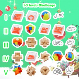 Brain Teaser Puzzle Advent Calendar, Advent Calendar 2023 for Kids, 24 Pcs Christmas Countdown Calendar Gift Box Big Challenge Puzzles Toys for Teens Boys Girls Adults