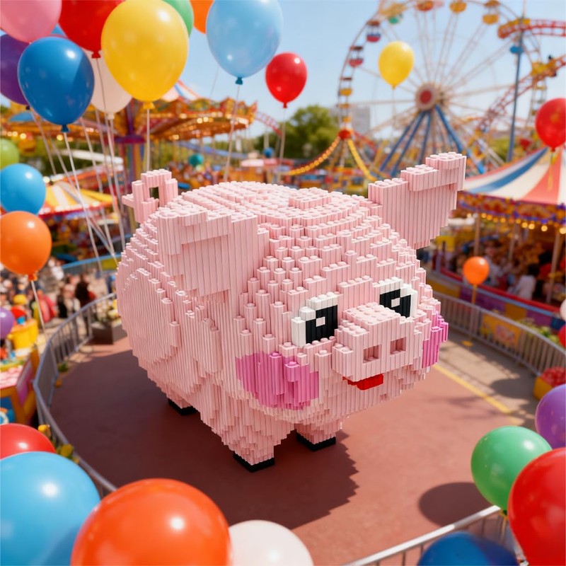 FUYOUSHUN Animal Pig Micro Building Blocks Set（2774PCS），Teddy Building Blocks Pink