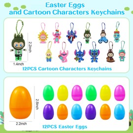 iWinvi Pack of 12 Pre-Filled Easter Eggs with 12 Key Chains, Easter Key Chain, Easter Basket Filler, Baster Stuffer for Children, Boys, Girls, Easter Egg, Hunting, Filler, Stuffer Party Gift