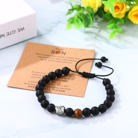 Cupimatch Teenage Football Bracelet: Boys Bracelet Natural Stone Bead Bracelet for Men Son Grandson Coach Birthday Graduation Christmas Gift