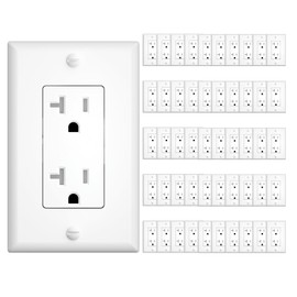 Amico 50 Pack Wall Outlet, 20 Amp Outlets, UL Listed, Tamper Resistant Standard Electrical Outlet, Decorator Receptacle with Wall Plate, Suitable for Home and Business, 125V/1875W, White