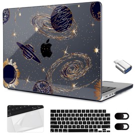 MEEgoodo Case for M3 MacBook Pro 16 inch Case 2023 2021 A2991 A2780 A2485 M2 M1 Pro/Max Chip,Clear Laptop Hard Shell Case with Keyboard Webcam Cover & Trackpad Film & Type C Adapter,Planets & Galaxies