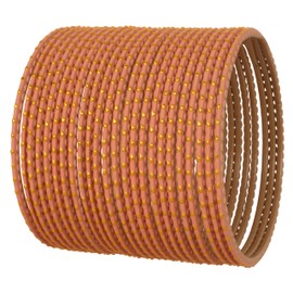 Touchstone NEW Indian Bollywood Fresh Fashion Handcrafted Beautifully Trimmed Edges Textured Peach Color Golden Dots Designer Jewelry Bracelets Bangle. Set Of 24 For Women.