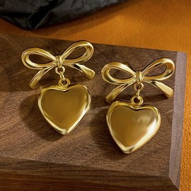 Gold Bow Earrings for Women Trendy Bow Stud Earring Bow Heart Dangle Drop Earrings Tassel Ribbon Bow Earrings Party Prom Jewelry Gifts