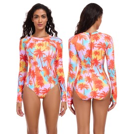 Ocean Blues - Traje de baño de una pieza con mangas Lond para mujer, protección solar, protección UV, UPF 50+