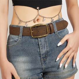 Vintage Carved Floral Belt,Western Belt for Women Dresses, Ladies Cowgirl Skinny Country for Pants Jeans (BROWN-105CM/41.34IN)