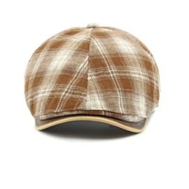 howkuhat Cotton Flat Cap Beret Hat for Men Women Plaid Pattern Peaked Newsboy Cap Adjustable Vintage Artist Painter's Hat for Daily Wear Travel Camping(UK, Alpha, One Size, M, Khaki)