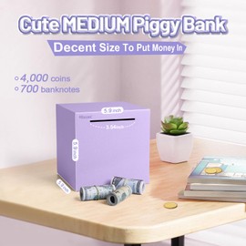 Hicocool Piggy Bank for Adults Must Break to Open, Unbreakable Stainless Steel Money Saving Box (Purple, 5.9 inch)