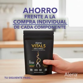 Aleria® Vitals | Suplemento Multivitamínico en Polvo 32 Nutrientes | 140 g (28 porciones) | Colágeno Hidrolizado + Antioxidantes + Prebióticos + Adapt