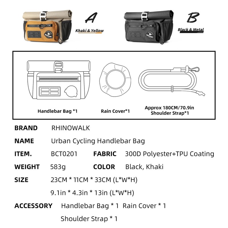 Rhinowalk Handlebar Bag for Brompton Folding Bike, Waterproof 2 in