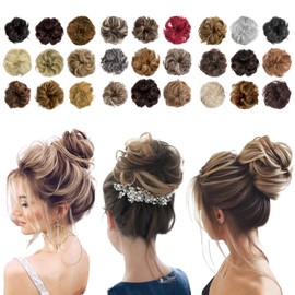 Messy Bun Hair Piece Hair Bun Thick Updo Scrunchies Hair Extensions Ponytail Hair Pieces for Women Girls Ash Blonde Mix Ginger Brown