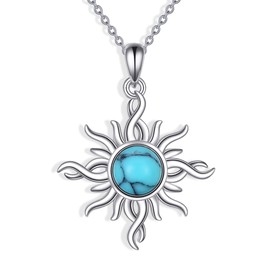 YAFEINI Sun Turquoise Necklace 925 Sterling Silver Sunburst Turquoise Pendant Necklaces Western Jewellery Gifts for women Sun Lovers