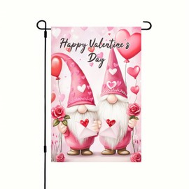 BlissYard Happy Valentine's Day Garden Flag Pink Gnome Valentines Day Garden Flags Decorative 12x18 Inch Vertical Double Sided Yard Flag for Outdoor Lawn House Home Decor Decoration