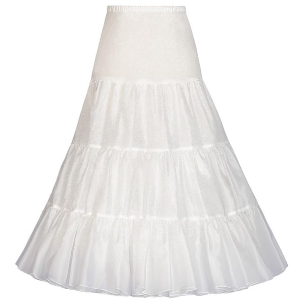Pannier White Long Petticoat, 3 Tiers, 2 Layers, Adjustable Length