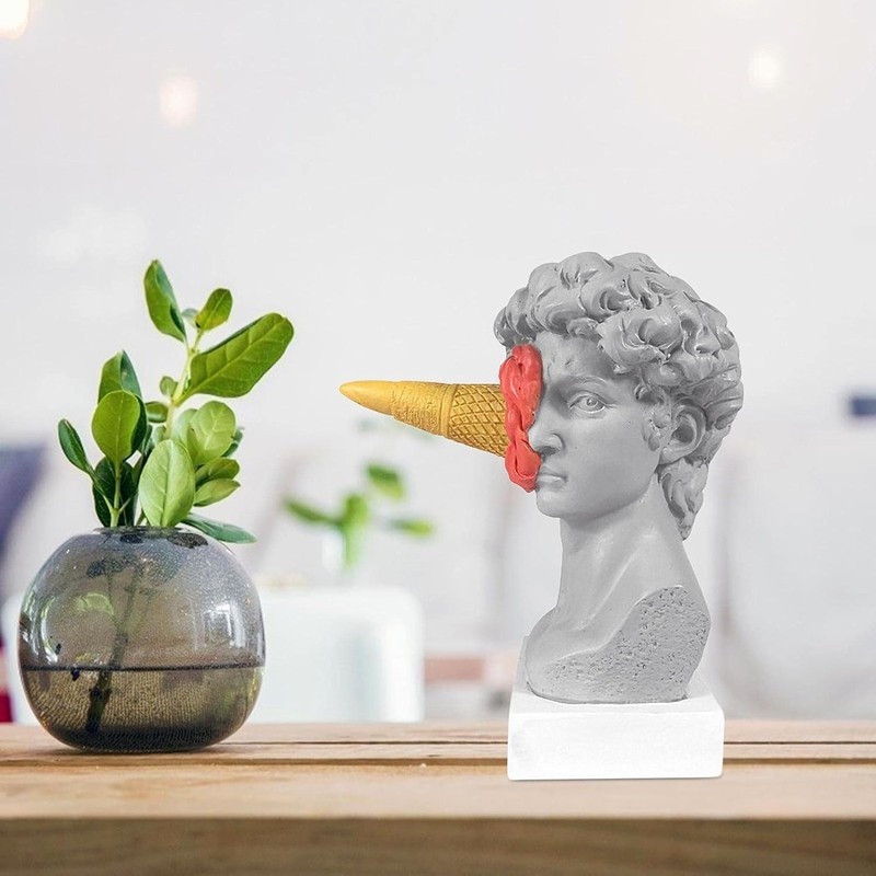 JTZXJJX 6.3 Inch Ice Cream David Head Resin Sculpture Statue