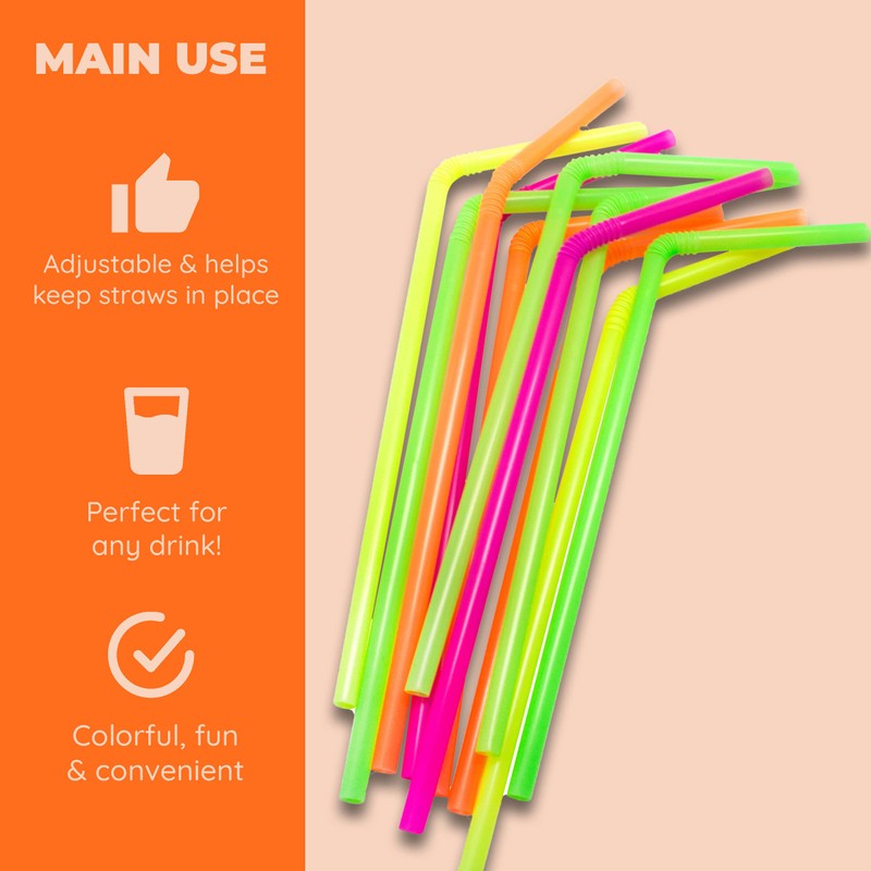 Jacent Flexible Disposable Drinking Straws, Bendable Plastic Neon Straws: 125