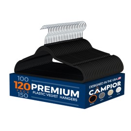 Premium Velvet Non-Slip Hangers for Clothes - Heavy Duty Coat Hanger Set with 360° Swivel Hook, Lightweight, Luxurious Velvet Finish, Versatile Hangers for Any Closet, Pack of 120 - Black