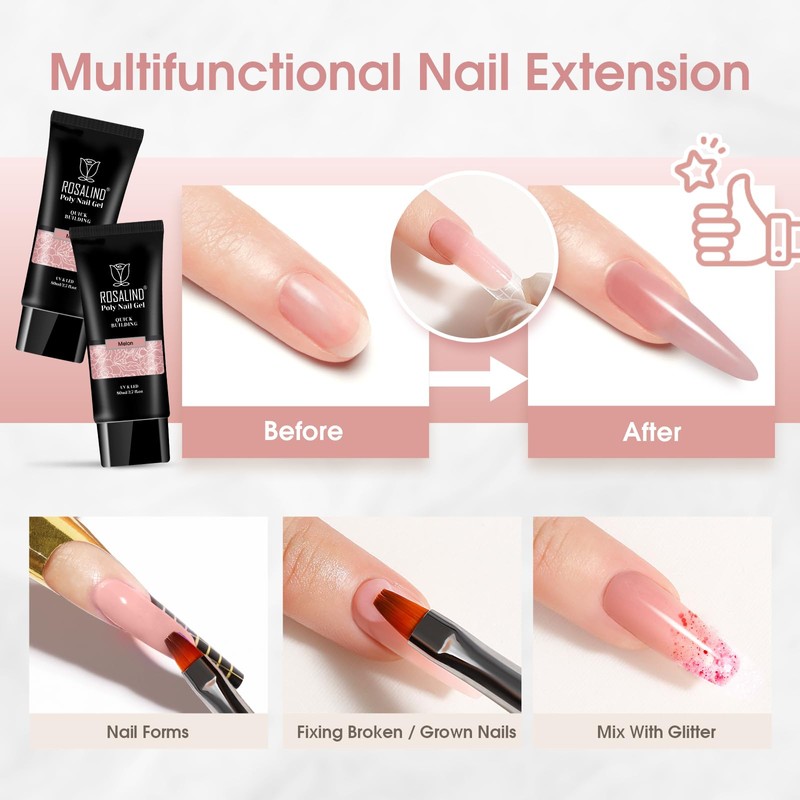 ROSALIND Pink Poly Nail Gel, 80ml/2.7oz Pink Color Poly Extension