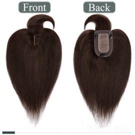 SEGO Hair Toppers for Women, Clip in Real Human Hair Toppers Straight with Bangs 150% Density Silk Base -14 Inch #2 Dark Brown