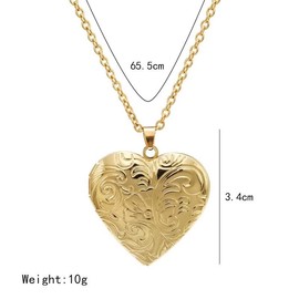Azusa Sun Women Locket Necklace Stainless Steel Photo Lockets Statement Gift Valentines Heart Locket Necklace Jewelry - Gold1