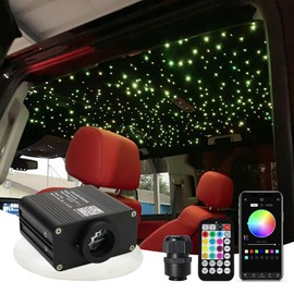 AMKI Updated 16W RGBW Fiber Optic Light Twinkle + Music Mode Mixed 295pcs 9.8ft Cables APP Remote Sound Control Car Home Starlight Headliner Star Ceiling Light Kit 0.03in 0.04in 0.06in Strands