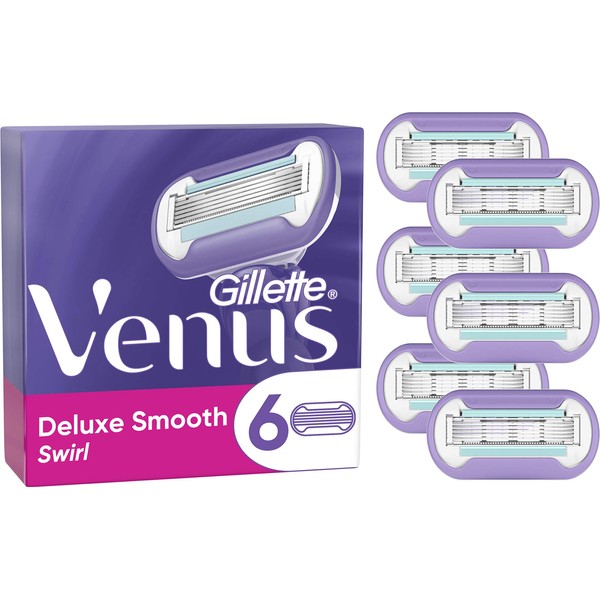 Gillette Venus Deluxe Smooth Swirl Women's Razor Blade Refills, Pack of 6, 5 durable blades to deliver an extra smooth shave that lasts