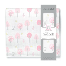 SwaddleDesigns Large Muslin Receiving Swaddle Blanket for Baby Girls/Boys, Soft Premium Cotton, Boutique Quality, Best Shower Gift, Multiuse, Pink Thicket Woodland, Parent Picks Award Winner