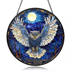 Owl Suncatcher - Moonlit Stained Glass Window Hanging Decor for Nature Lovers, Whimsical Night Bird Gift for Owl Enthusiasts,Sun Catchers Indoor Window, Outdoor Celestial Home Decoration (7.87 Inch)