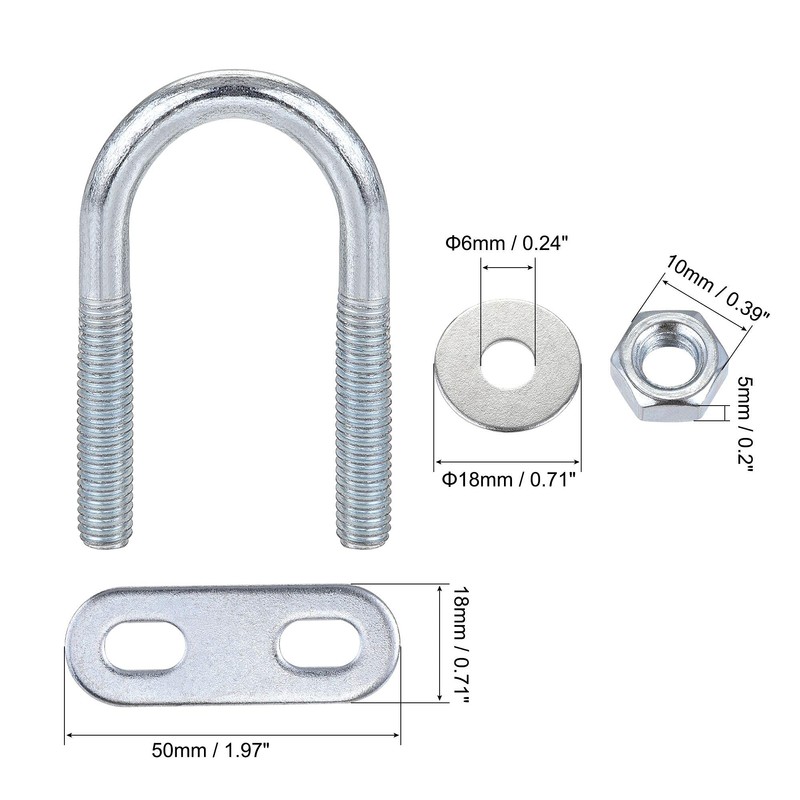 sourcing map Round U-Bolts 8 Sets 0.79"(20mm) Inner Width 50mm