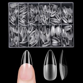 Almond Medium Nail Tips for Gel Nails, Venares Pack of 500 Acrylic Artificial Nails Short 12 Sizes Full Cover Nail Tips Almond, Soft Gel Tips Almond Medium Length with Box - S