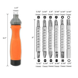 13-in-1 Ratcheting Screwdriver & Wrench, 6 Double-Ended - Phillips, Slotted, U-Type/Triangle Bits, Hex Key & 1/4-Inch Nut Driver (Yellow)