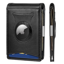 KS Mens Wallet Airtag or Standard Use,Slim Leather Wallet Money Clip Gift for Men 11 Cards RFID Blocking