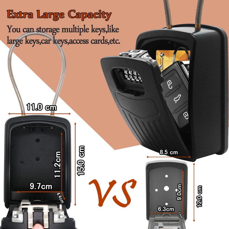 Extra Large Key Storage Security Lock,V-Resourcing Re-settable 4 Digit Combination