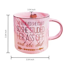 She believed She Could So She Did Mug, Graduation Gift for Her, Inspirational Spiritual Motivational Congratulations Gifts for Women, Gift for Mothers Day, Birthday, Christmas 12 Oz Pink Marble Mug