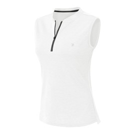 YSENTO Women's Golf Clothes Apparel Shirts Outfits Sleeveless 1/4 Zip Collarless Dry Fit UPF 50+ Tennis Polo Tank Tops White Size XL