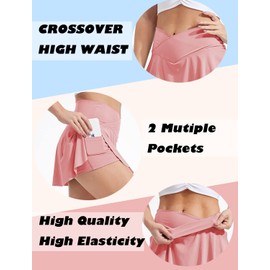 RIOJOY Faldas de tenis para mujer con bolsillos, pantalones cortos interiores, cintura alta, golf, atletismo, entrenamiento, trajes deportivos, A#V-waist Pink, S