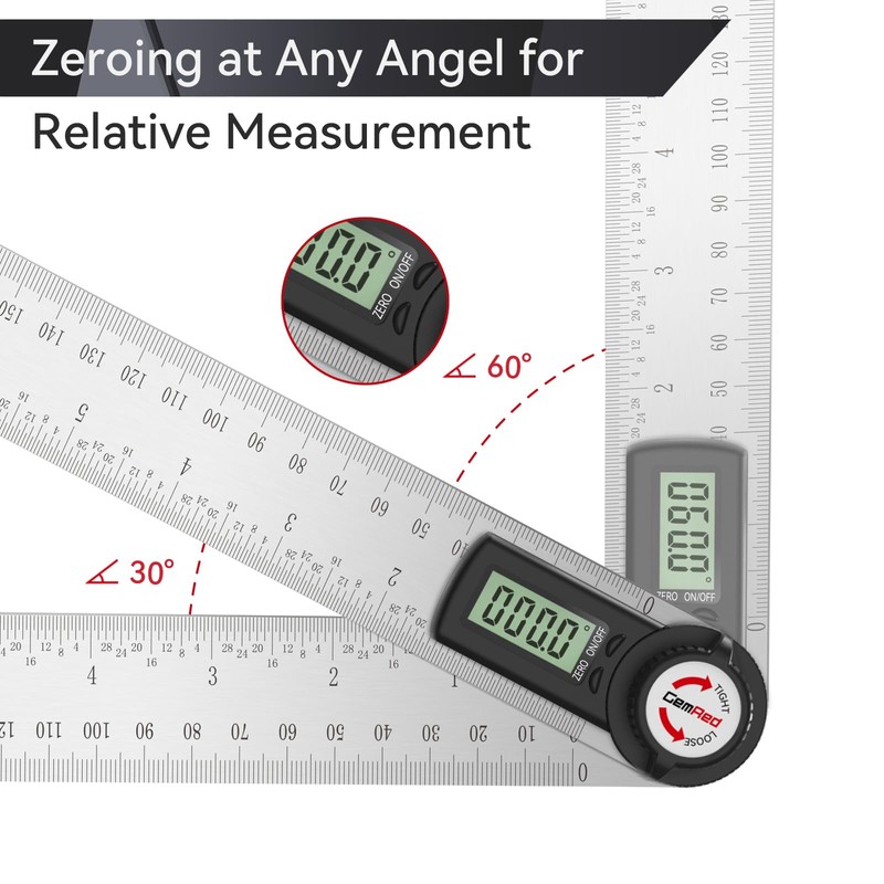 GemRed Digital Protractor Stainless Steel 600 mm Angle Gauge with