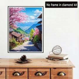 Reofrey Diamond Art Kit Cherry Blossom Diamond Painting Cross Stitch Kit Landscape, Handmade Kit All Over Application Type Bead Door, DIY Craft Kit Home Restaurant Rhinestone Home Wall Hanging
