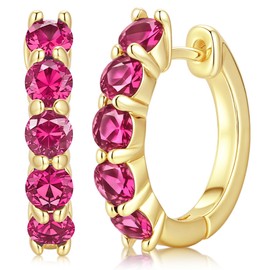 Evabelle Gold Hoop Earrings for Women 14K Real Gold Plated Huggie Hoop Earring Diamond Cut 5A Cubic Zirconia Cuff Earrings Cartilage Hoop Earring Huggie Stud for Men Teen 925 Sterling Silver Post Hypoallergenic (Gold and Rose)